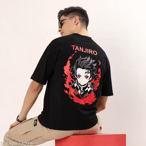 Garmin Men Oversized Drop-Shoulder Cotton T-Shirt | Demon Slayer Anime Graphic Print | Premium Soft & Breathable Casual Tshirt