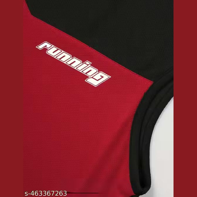 Men Colorblock Hooded Neck Polyester Red, Black T-Shirt