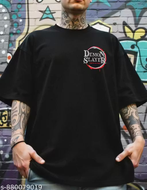 Garmin Men Oversized Drop-Shoulder Cotton T-Shirt | Demon Slayer Anime Graphic Print | Premium Soft & Breathable Casual Tshirt