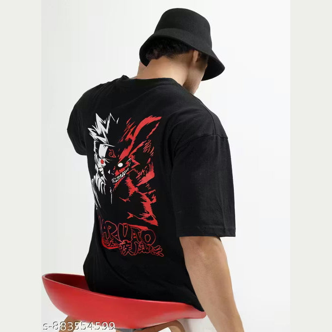 Garmin Men Oversized Drop-Shoulder Cotton T-Shirt | Naruto Anime Graphic Print | Soft Cotton Oversized Tshirt for Men