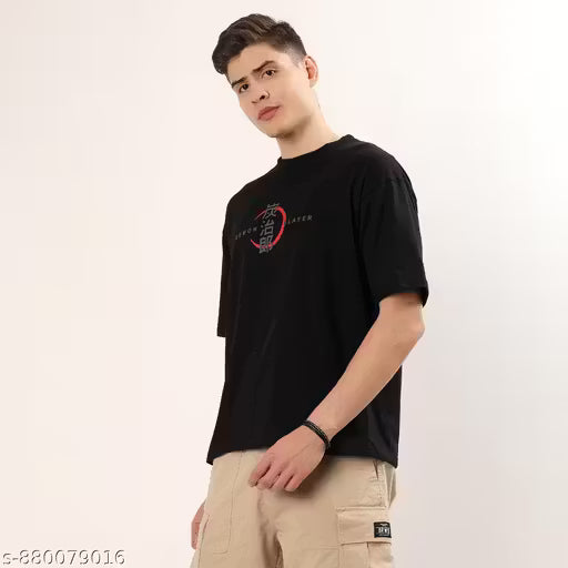 Garmin Men Oversized Drop-Shoulder Cotton T-Shirt | Demon Slayer Anime Graphic Print | Premium Soft & Breathable Casual Tshirt