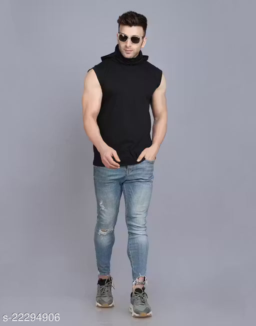 Fascista Men's Solid Hood Black Tshirts