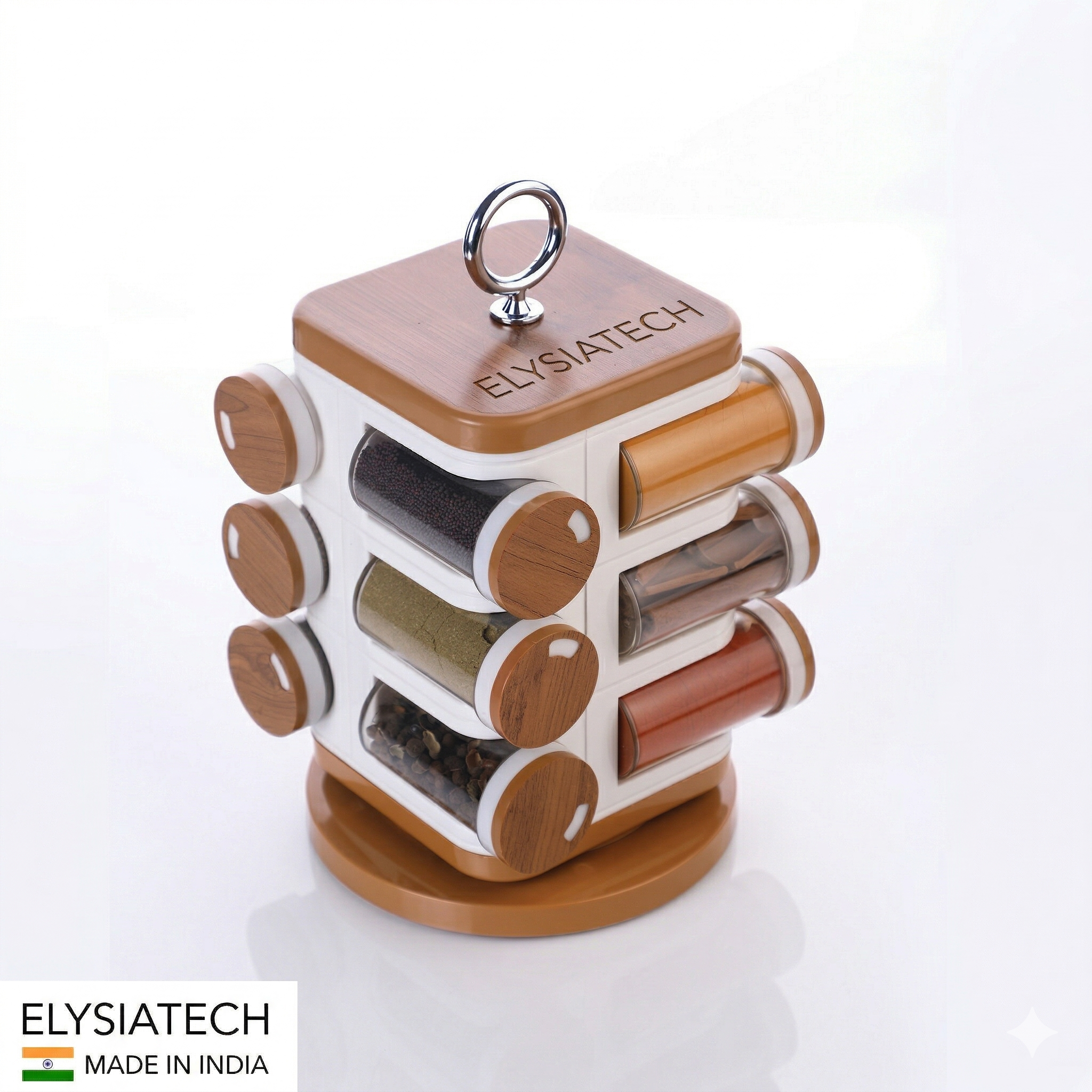Elysiatech 12-jar Revolving Spice Rack Masala Box
