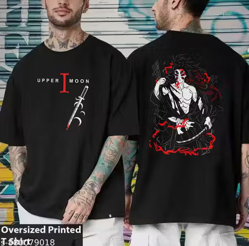Garmin Men Oversized Drop-Shoulder Cotton T-Shirt | Demon Slayer Anime Graphic Print | Premium Soft & Breathable Casual Tshirt