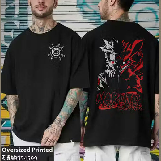 Garmin Men Oversized Drop-Shoulder Cotton T-Shirt | Naruto Anime Graphic Print | Soft Cotton Oversized Tshirt for Men
