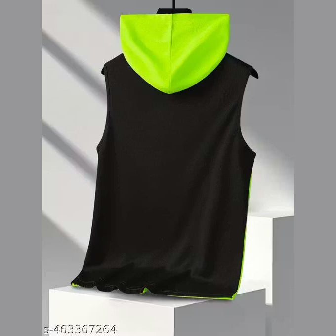 Men Colorblock Hooded Neck Polyester Red, Black T-Shirt