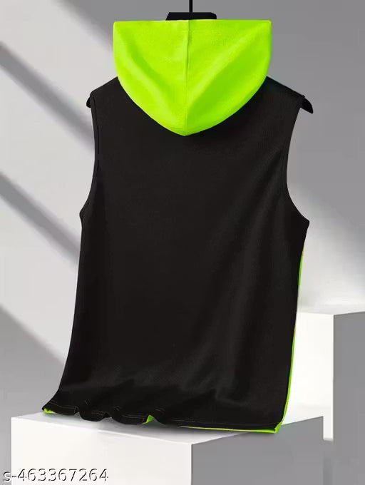 Men Colorblock Hooded Neck Polyester Red, Black T-Shirt