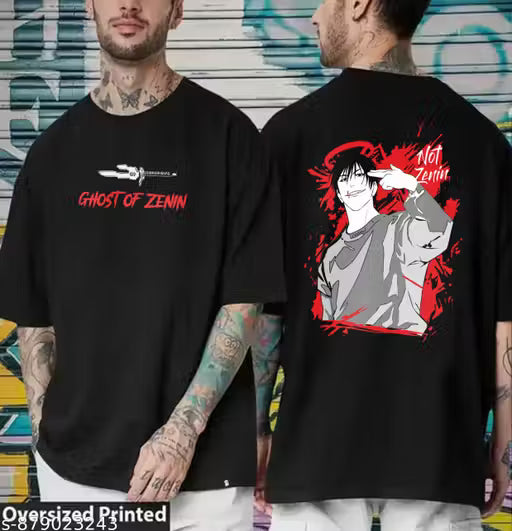 Garmin Men Oversized Drop-Shoulder Cotton T-Shirt | Toji Fushiguro Dark Anime Print | Trendy Oversized Streetwear Tshirt