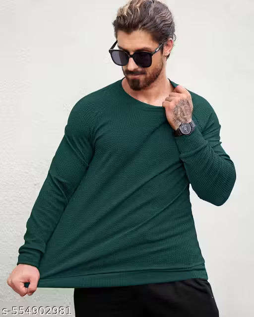 Abban Men's Waffle Tank Tops Full sleeves Round Neck Popcon Fabric Polycotton T-Shirt for Spring Wear,Summer Wear, winter wear Running and Outdoor tshirt