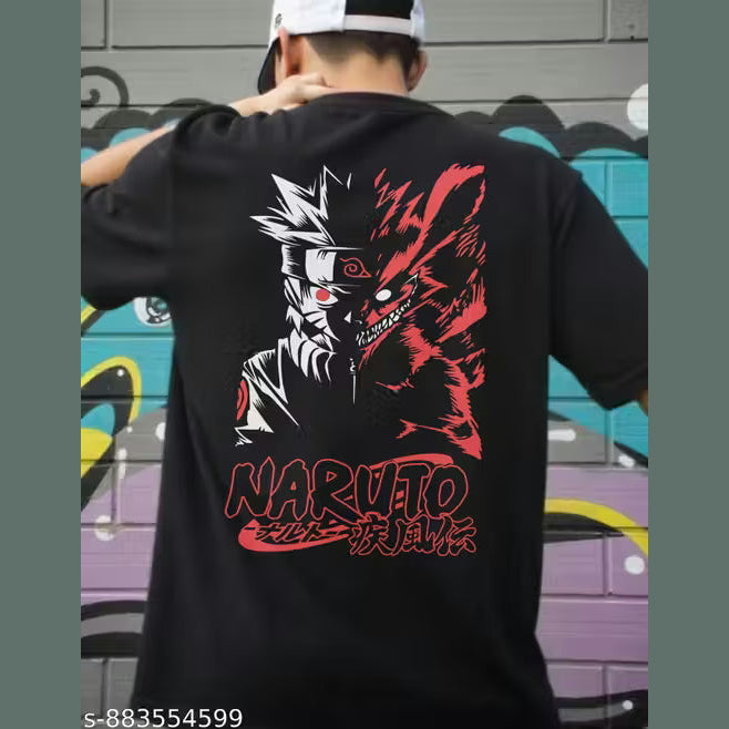 Garmin Men Oversized Drop-Shoulder Cotton T-Shirt | Naruto Anime Graphic Print | Soft Cotton Oversized Tshirt for Men