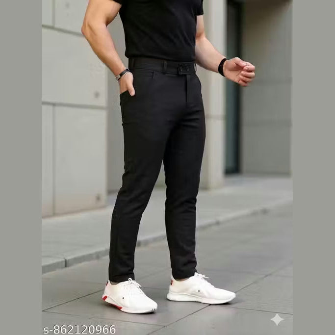 Men Regular fit Formal Stretchable with Expandable Waist pant.