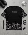 FLAMME Graphic Printed Men's Oversized T-shirt | Premium Cotton Blend Round Neck Half Sleeve Loose Fit Streetwear Tee | Trendy Fire Flame Print Casual Hip-Hop Style T-shirt for Men & Boys