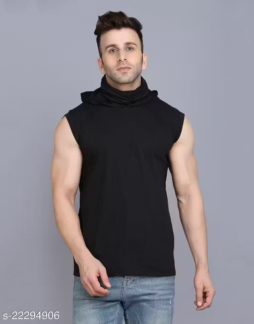 Fascista Men's Solid Hood Black Tshirts