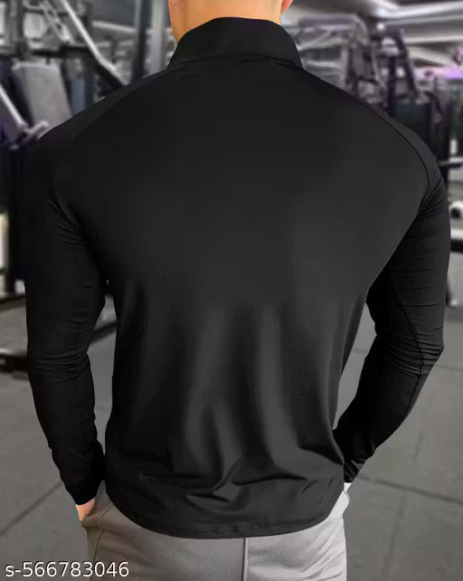 HENLEY NECK COLORBLOCKED FULL SLEEVE POLYSTER GYM TSHIRT FOR MEN