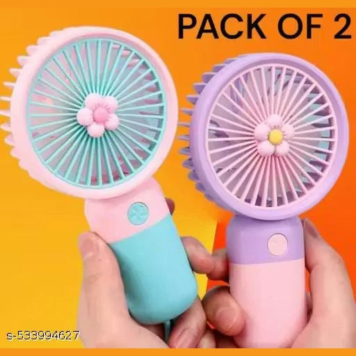 PACK OF 2 Portable Cartoon Shaped Handheld USB Rechargeable Small Fan & Student Desktop Phone Holder (Pack Of 2)
