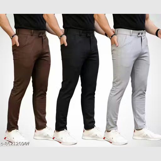 Men Regular fit Formal Stretchable with Expandable Waist pant.