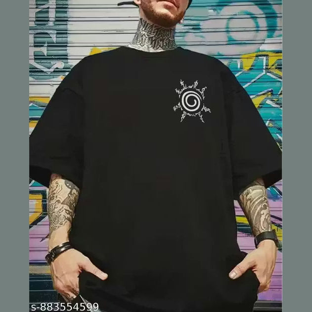 Garmin Men Oversized Drop-Shoulder Cotton T-Shirt | Naruto Anime Graphic Print | Soft Cotton Oversized Tshirt for Men