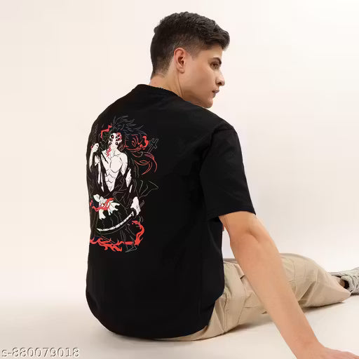 Garmin Men Oversized Drop-Shoulder Cotton T-Shirt | Demon Slayer Anime Graphic Print | Premium Soft & Breathable Casual Tshirt
