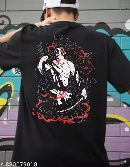 Garmin Men Oversized Drop-Shoulder Cotton T-Shirt | Demon Slayer Anime Graphic Print | Premium Soft & Breathable Casual Tshirt