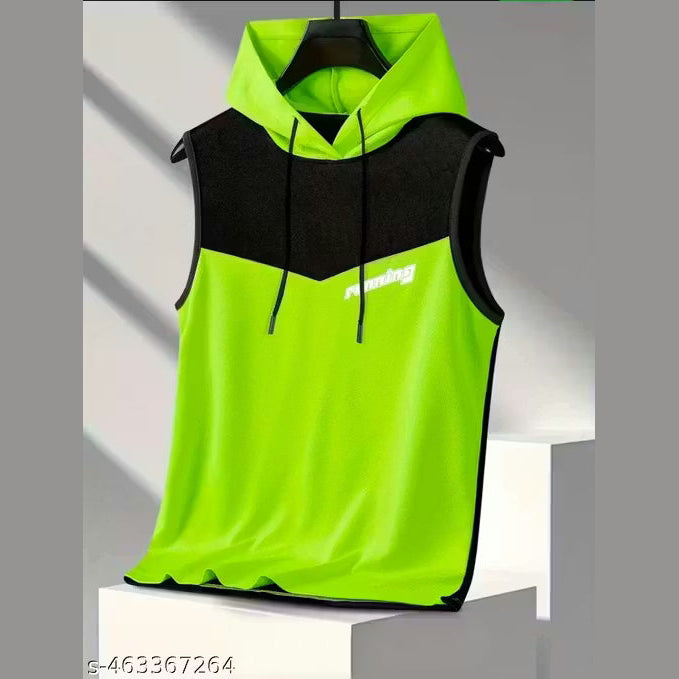 Men Colorblock Hooded Neck Polyester Red, Black T-Shirt