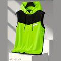 Men Colorblock Hooded Neck Polyester Red, Black T-Shirt