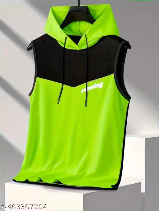 Men Colorblock Hooded Neck Polyester Red, Black T-Shirt