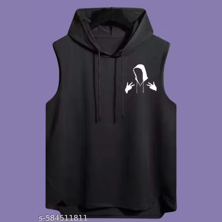 Men'S Stylish Printed Polyester Hooded Tshirt for Gym/Running/Sports