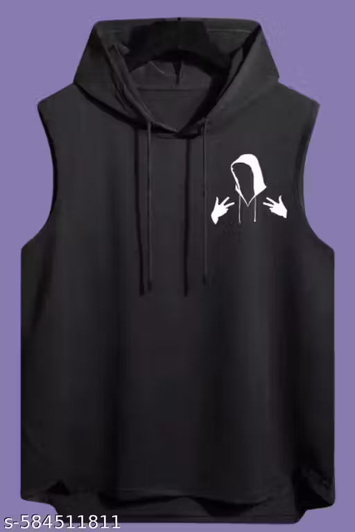 Men'S Stylish Printed Polyester Hooded Tshirt for Gym/Running/Sports
