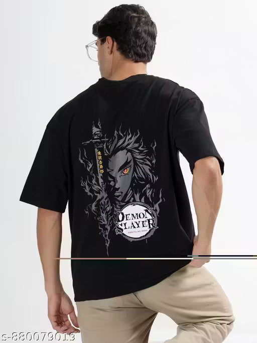 Garmin Men Oversized Drop-Shoulder Cotton T-Shirt | Demon Slayer Anime Graphic Print | Premium Soft & Breathable Casual Tshirt