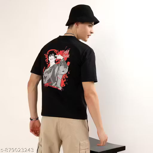 Garmin Men Oversized Drop-Shoulder Cotton T-Shirt | Toji Fushiguro Dark Anime Print | Trendy Oversized Streetwear Tshirt