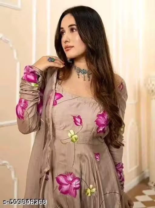 Women's poly Georgette SHIKU color Printed Party Wedding Fashion Gown With Matching Dupatta