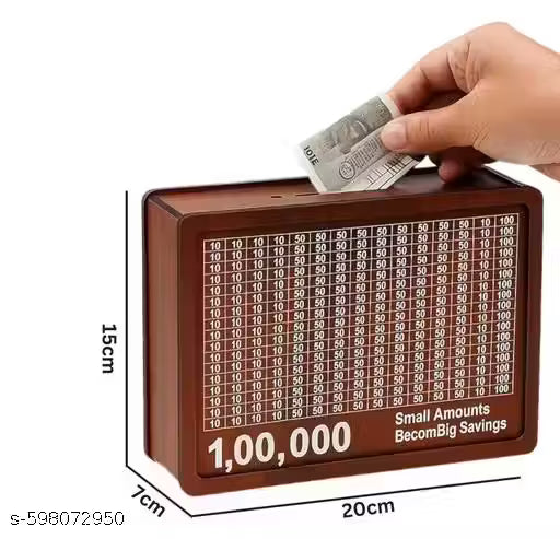 Wooden Money Bank | Money Saving Box Wooden | Piggy Bank | Wooden Coin Piggy Bank | Cash Box | Rs 100000 Saving Box | Saving Challenge Box | Traditional Gullak | Decorative Money Bank | Handcrafted Coin Box | Money Bank for Kids | Wooden Saving Box Gift |