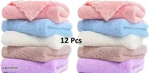 Soft Microfiber Highly Absorbent Rumal/Face Towel For Girls, Ladies, Baby Handkerchief (Pack of 12) - Multicolor