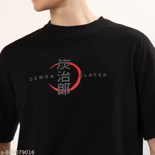 Garmin Men Oversized Drop-Shoulder Cotton T-Shirt | Demon Slayer Anime Graphic Print | Premium Soft & Breathable Casual Tshirt