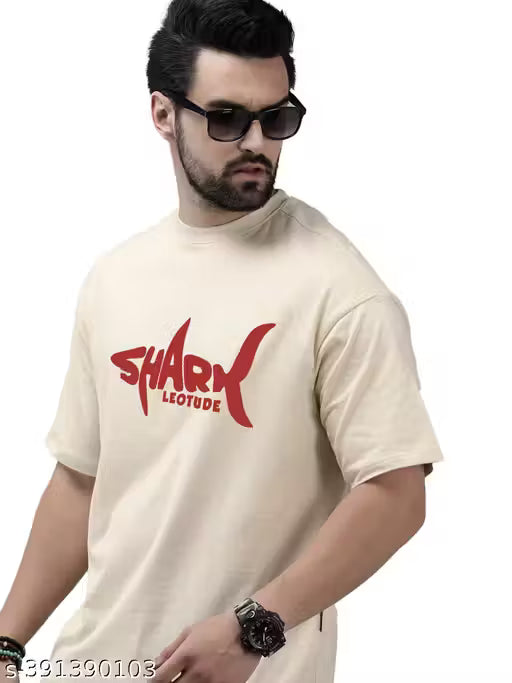 LEOTUDE Men's Typography Regular Round White Tshirts