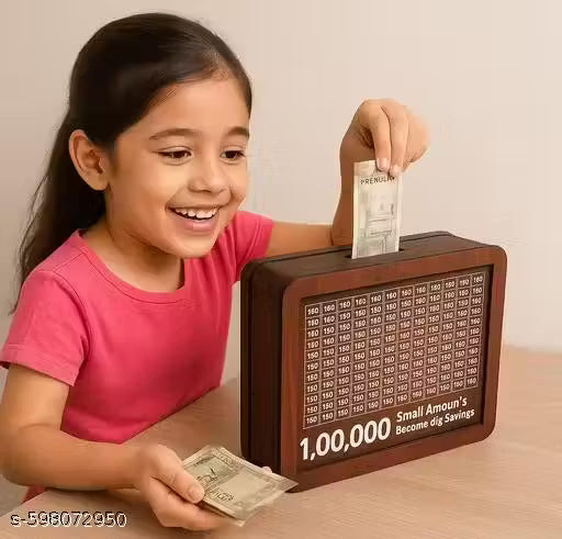 Wooden Money Bank | Money Saving Box Wooden | Piggy Bank | Wooden Coin Piggy Bank | Cash Box | Rs 100000 Saving Box | Saving Challenge Box | Traditional Gullak | Decorative Money Bank | Handcrafted Coin Box | Money Bank for Kids | Wooden Saving Box Gift |